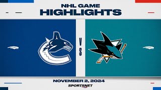 NHL Highlights  Canucks vs Sharks  November 2 2024 [upl. by Eustashe]