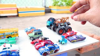 Fantastic minicar falling into the water amp a convoys disney cars Play in the garden [upl. by Delcina]