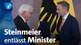 AmpelAus Steinmeier dankt FDPMinistern – und entlässt sie [upl. by Drahnreb]