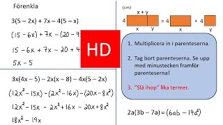 Förenkling av uttryck med faktorer framför parenteser åk 8 HD [upl. by Enawyd]