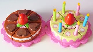 Wooden toy velcro cutting cakes for children chocolate cake and vanilla cream birthday cake [upl. by Iives]