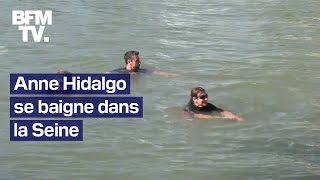 Anne Hidalgo se baigne dans la Seine 9 jours avant le début des JO de Paris [upl. by Yurik]