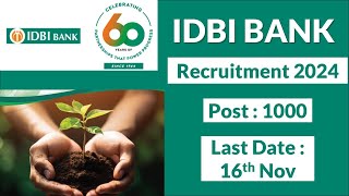 IDBI Executive Recruitment 2024  Govt Job  Male and Female  New Vacancy [upl. by Eelime]