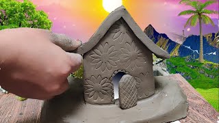 How to make a Clay home Clay Home very eazy  how to design clay [upl. by Akinod]