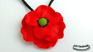 JustHandmade Polymer clay fimo large poppy pendant tutorial [upl. by Yelserp]