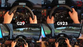 Assetto Corsa Competizione Logitech G29 and G923 sidebyside comparison [upl. by Ruhtua]