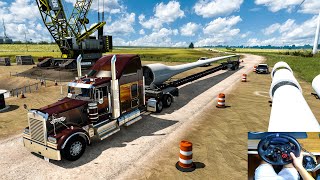 Kenworth W900  Wind Turbin Blade Transport  American Simulator  Steering Wheel gameplay [upl. by Burkhardt520]