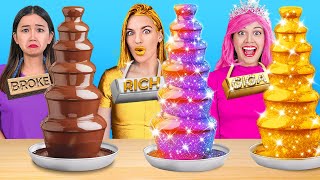 RICH vs BROKE vs GIGA RICH CHOCOLATE FOUNTAIN  100 Layers of FOOD in One Color by 123GO CHALLENGE [upl. by Radek]