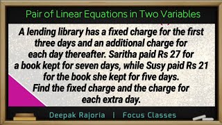 Class 10 Maths Ex 34 Q2 v  A lending library has a fixed charge for the first three days and an [upl. by Eve247]