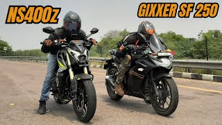 NS400z vs Gixxer SF 250 Drag Race [upl. by Madox846]