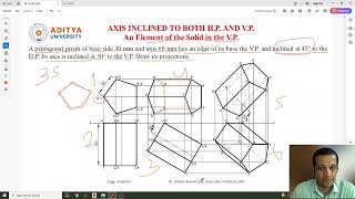 Lecture 47 Projection of Solid Part 9 Axis inclined to both HP amp VP Pentagonal Prism [upl. by Aronek441]