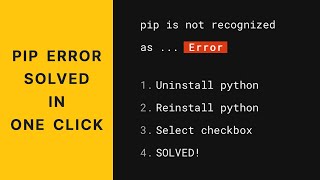 pip is not recognized as an internal or external command  SOLVED in ONE STEP [upl. by Allehc]