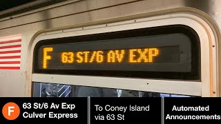 R160  F Express Train to Coney Island Automated Announcements Fully Express [upl. by Anirbus121]