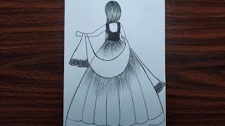 Simple Girl Drawing Backside girl drawing easy step by step  Easy girl sketch ArtistMadhu62 [upl. by Aila]