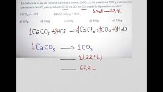 Estequiometría condiciones normales halla la masa con 75 de pureza [upl. by Stanwinn]