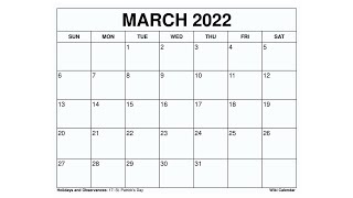 Printable March 2022 Calendar Templates with Holidays  Wiki Calendar [upl. by Athelstan]