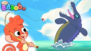 Club Baboo Dinosaurs for Kids  Baboo goes Fishing  Dinosaur Cartoon  Mosasaurus [upl. by Nhguaved]