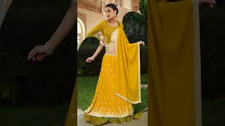 Trending yellow lehenga crop top designs shorts wedding function partywear designer viral [upl. by Lissie]