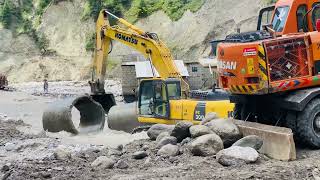 Laying 60quot Concrete Pipe For Temporary Storm Drainage [upl. by Irrab]