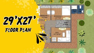 29X27 House Plan2bhk house design 29x27 Floor plan [upl. by Hazaki]