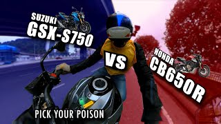 Honda CB650R vs Suzuki GSXS750  WHICH SPORTS NAKED BIKE SUITS YOU BETTER [upl. by Yadrahc]