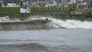 Storm Bert Produces Harbour Wall Surf In Cornwall [upl. by Eignat]