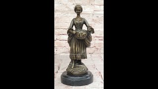 Bronze Country Maiden Statue – Charming Woman with Basket Sculpture for Rustic Decor YRM148 [upl. by Hernando]