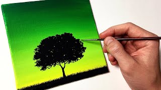 Easy Green Night for Beginners  Acrylic Painting Tutorial Step by Step [upl. by Kelda]