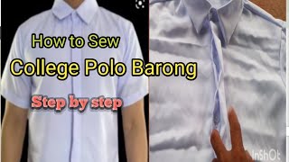 How to Sew Polo Barong hidden buttons school uniform for college how to sew polo barong [upl. by Giddings]