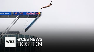 Cliff divers show off their skills in Bostons Seaport [upl. by Gildus]