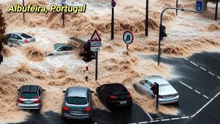 Heavy flooding due to extreme rain in Albufeira Algarve Portugal today [upl. by Halonna]