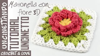 Tutorial Mattonella allUncinetto con Fiore 3D sottotitoli in inglese e spagnolo [upl. by Feola]