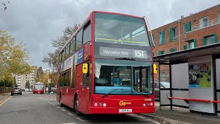 FRV London Bus Route 151 Worcester Park  Wallington DOE40 LX09BXJ Dennis Trident [upl. by Ahsinnek]