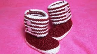 How to Knit Boot Style Red and White Baby Booties Part 2  Right Bootie [upl. by Base]