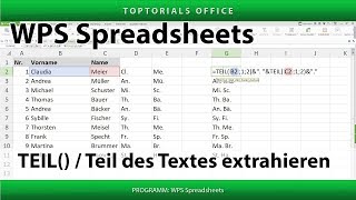 Teil des Textes aus der Zelle auslesen WPS Spreadsheets [upl. by Shelly]