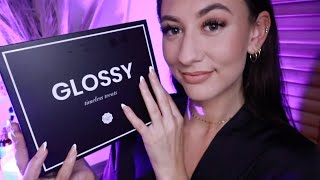 ASMR Glossybox February 2022 Unboxing 💜 tapping and whispering [upl. by Lovel]