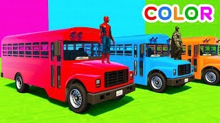 Learn Colors Big School Bus w Superheroes Cartoon For Kids amp Babies Cars Fun Animation [upl. by Anet]