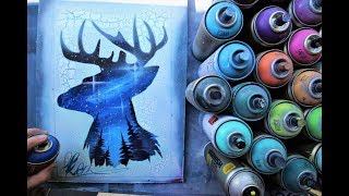 Forest Deer  GLOW IN DARK SPRAY PAINT ART By Skech [upl. by Cutty]