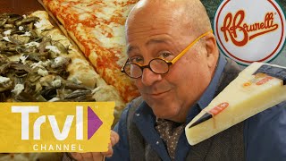 Pecorino Romano Cheese amp Pizza in Rome  Bizarre Foods with Andrew Zimmern  Travel Channel [upl. by Atazroglam630]