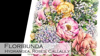 Floribunda  Hydrangea Rose and Calalily  Adult Coloring Book Floribunda [upl. by Adlaremse116]