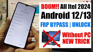 All ITEL FRP Bypass Android 13 Without PC  itel frp Unlock Google Account Remove [upl. by Cavill]