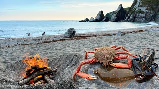 Catching Crabs and Lobsters by hand and Wild Beach Cooking [upl. by Kwang275]