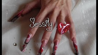 Ongle en gel Pose St Valentin incrustation de tulle partie 1 [upl. by Eggett500]