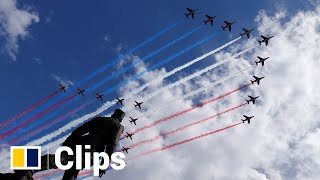 Red Arrows and La Patrouille de France perform flypast over Paris [upl. by Aenet]