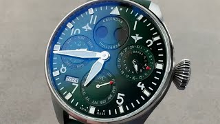 IWC Big Pilots Watch Perpetual Calendar Green 503608 Green Dial IWC Watch Review [upl. by Kobe898]