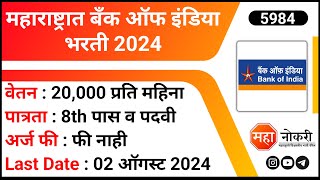 Bank Of India Recruitment 2024  BOI Recruitment 2024  Watchman Jobs  Fresher Bank Jobs [upl. by Tlok248]