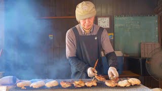 Delicious grilled chicken thighs at a food stall deep in the mountains japanese street food 屋台 [upl. by Assiluy]