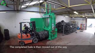 Gradeall MKII Tyre Baler  Baling car tyres in 2018  Recycle Tyres  Recycling Baler Machines [upl. by Emlen]