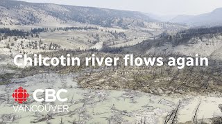 Water begins moving past landslide damming Chilcotin River [upl. by Ginevra]