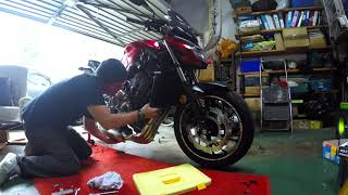 Honda CB650F Akrapovic  KampN Installation and Sound [upl. by Kirrad]